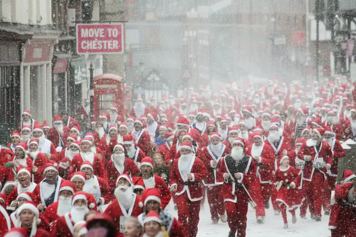 Chester Santa Dash runners in Santa suits